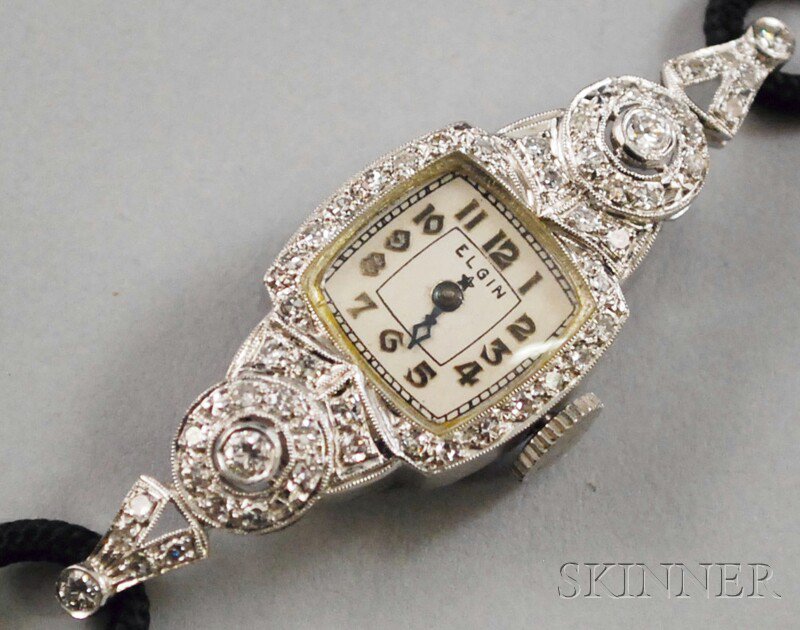 Appraisal: Lady's kt White Gold and Diamond Elgin Wristwatch -jewel movement