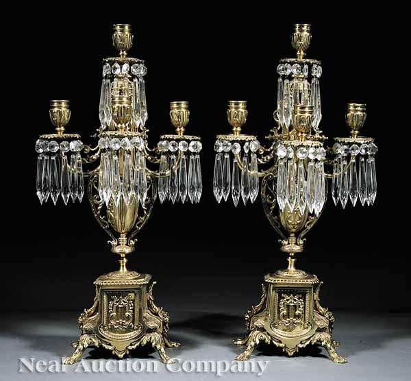 Appraisal: A Pair of Louis XV-Style Gilt Brass Five-Light Candelabra late