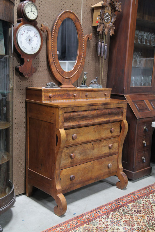 Appraisal: EMPIRE CHEST WITH MIRROR Walnut and flame grain mahogany veneer