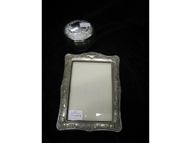 Appraisal: Silver Framed Mirror together with a dresser jar