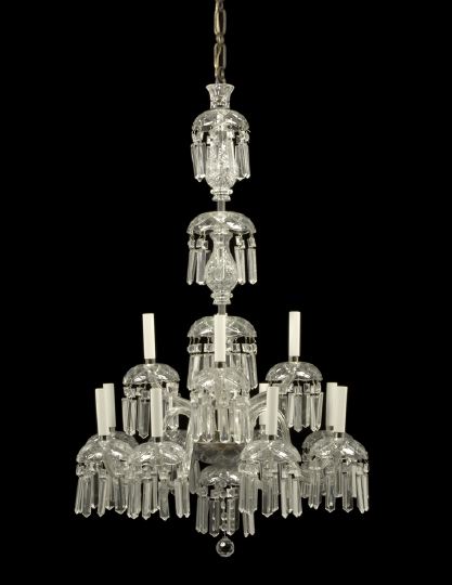 Appraisal: George III-Style Cut Glass and Prism-Hung Twelve-Light Chandelier the arms