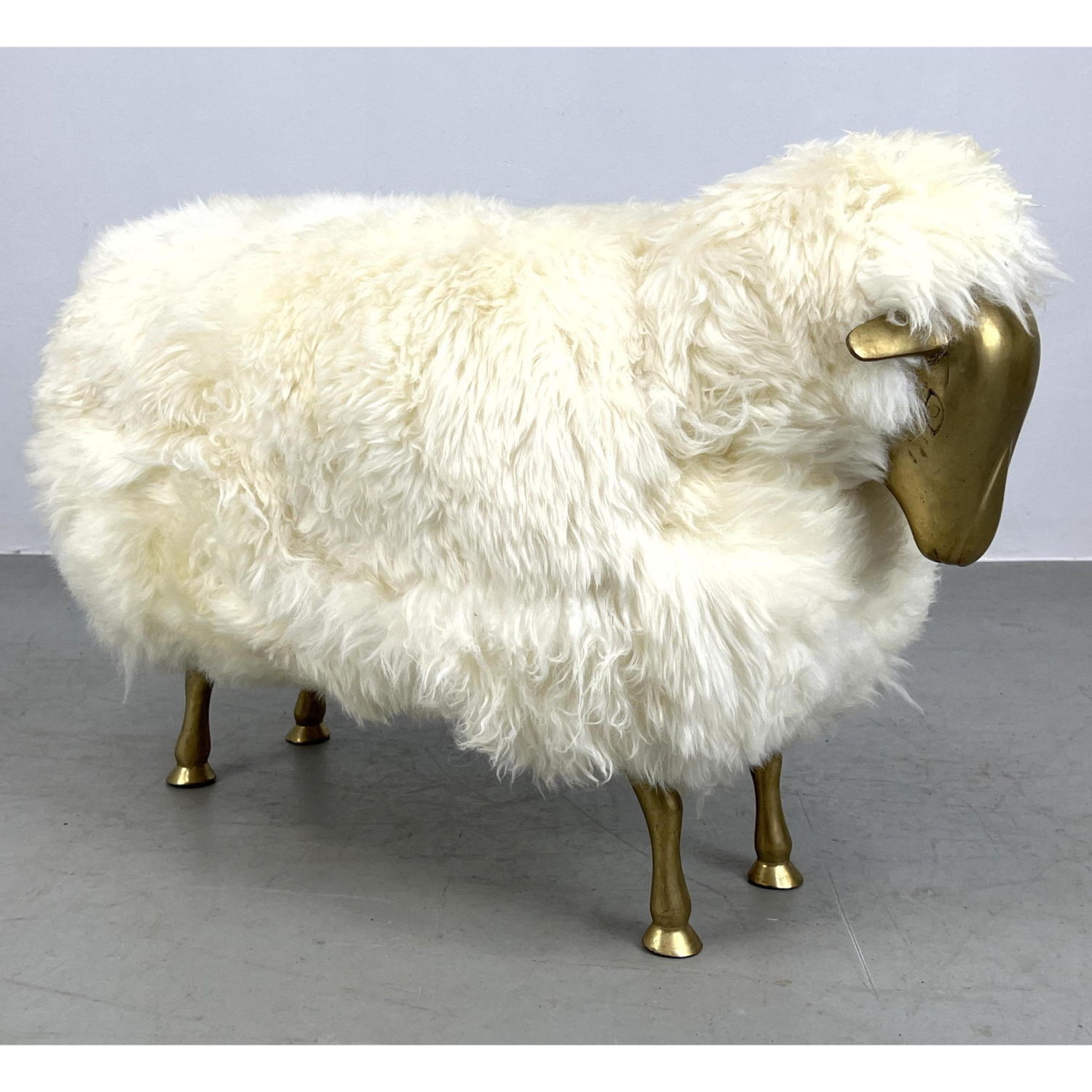 Appraisal: Francois-Xavier Lalanne Style Sheep Sculpture Fur with Brass Head and