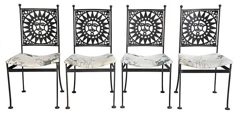 Appraisal: Set of Four Sunburst Iron Chairs th century each with