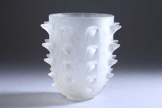 Appraisal: LALIQUE FROSTED GLASS CORINTHE VASE R Lalique France stencil mark