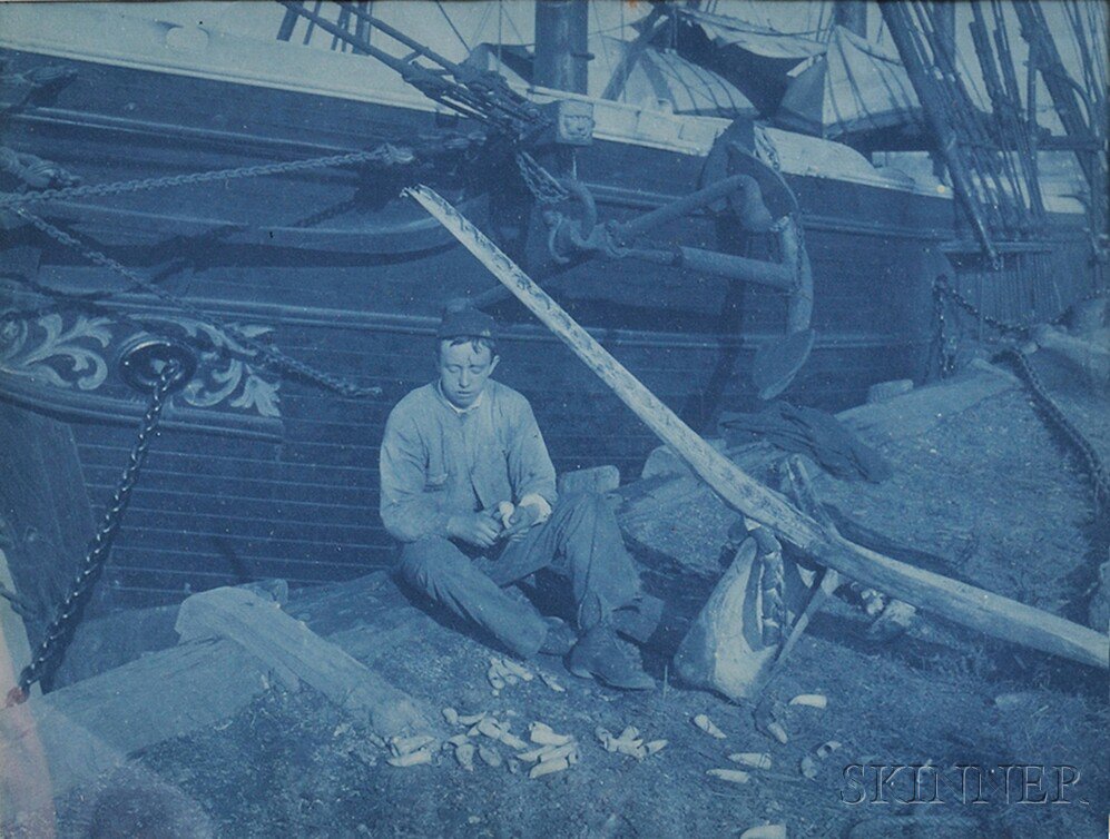 Appraisal: Cyanotype Photograph of a Scrimshander at Work Massachusetts c reportedly