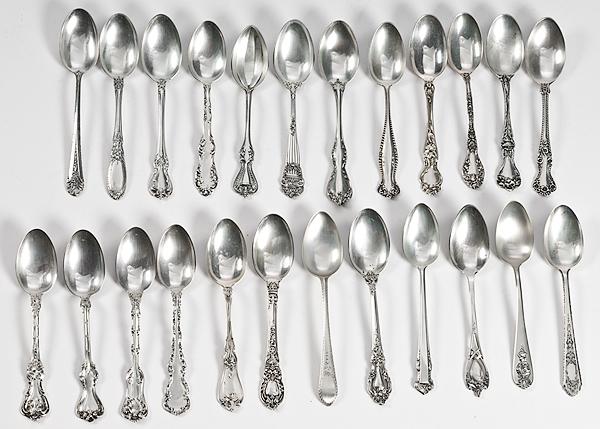 Appraisal: STERLING TEASPOONS IN ASSORTED PATTERNS Eight various patterns of Towle