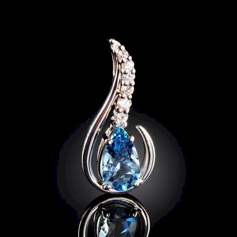 Appraisal: A K WHITE GOLD AQUAMARINE AND DIAMOND LADY'S PENDANT A