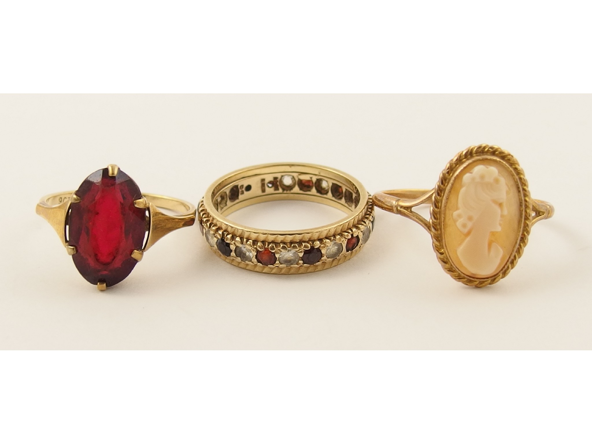 Appraisal: Three ct gem set and cameo rings