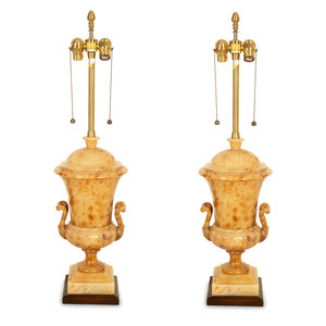 Appraisal: A Pair of Classical Style Alabaster Urns Mounted as Table