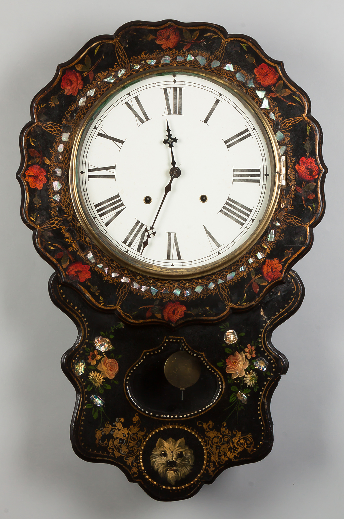 Appraisal: Unknown Maker Paper Mache and Mother of Pearl Wall Clock