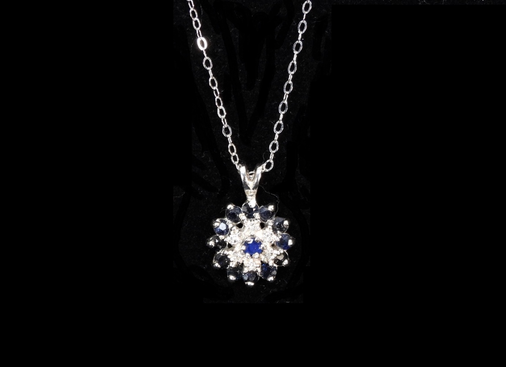 Appraisal: LADY'S K GOLD DIAMOND SAPPHIRE NECKLACE Sapphire center stone pendant