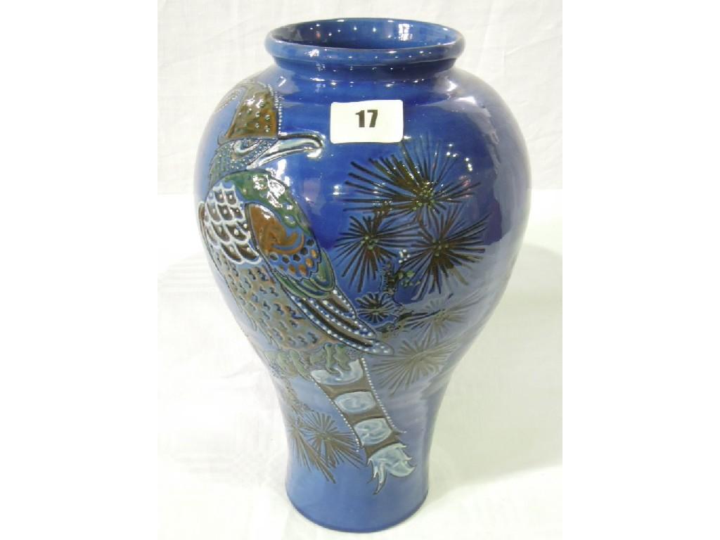 Appraisal: A large blue ground Barumware vase of shouldered form with