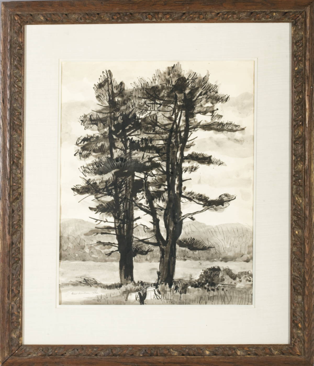 Appraisal: WALT KUHN AMERICAN - TWIN PINES India ink and wash