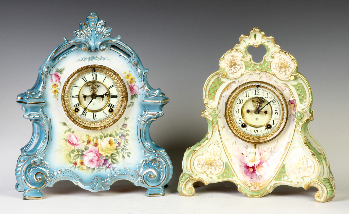 Appraisal: Ansonia Royal Bonn Shelf Clock Porcelain dial outside escapement day