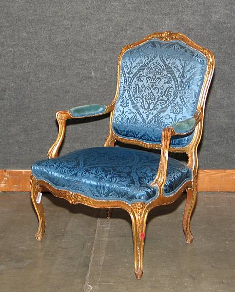 Appraisal: A Louis XV style giltwood fauteuil a la reine late