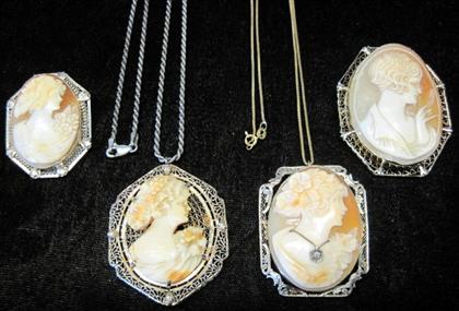 Appraisal: Group of four karat white gold shell cameosOne accented by