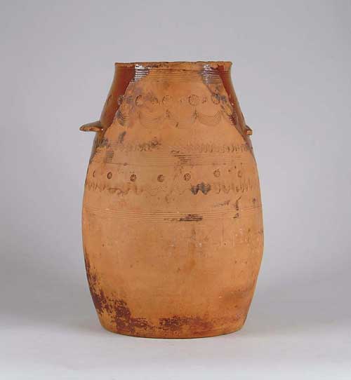 Appraisal: RARE AND LARGE REDWARE BUTTER CHURN Ovoid form with two