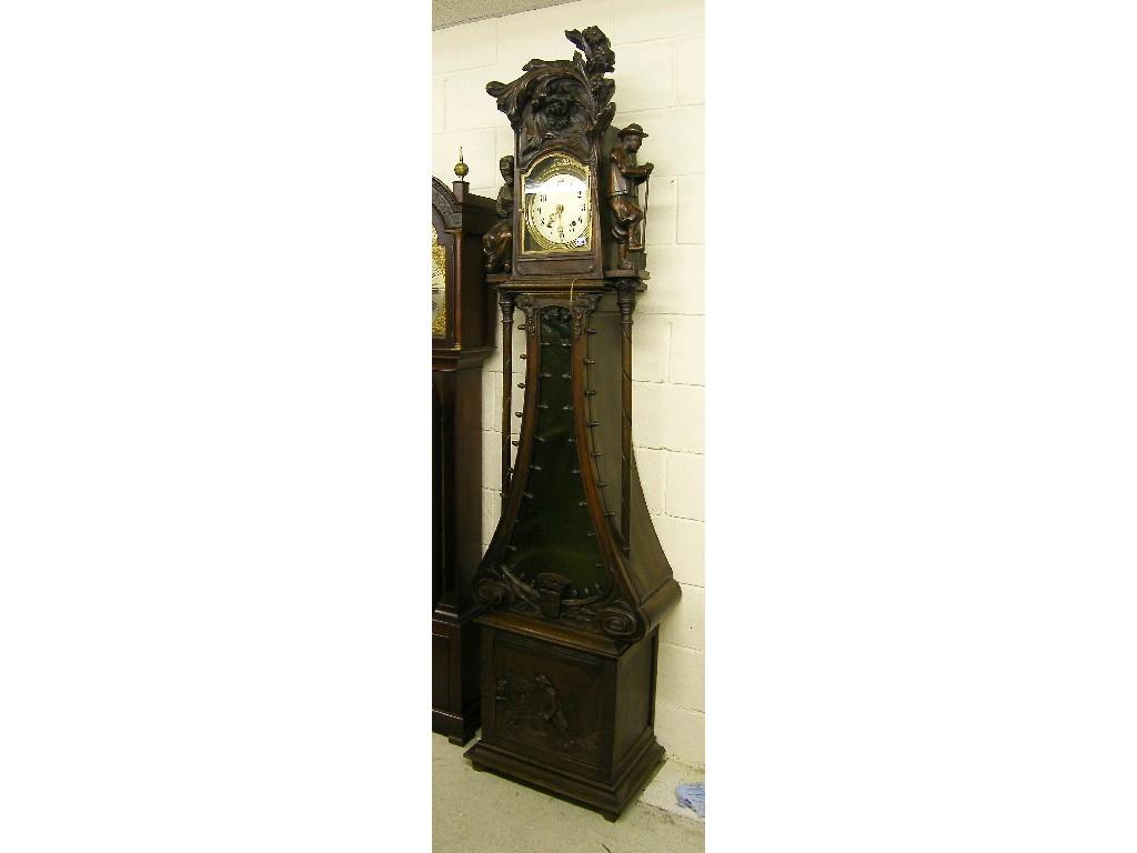 Appraisal: American mahogany two train inlaid drop dial wall clock pendulum