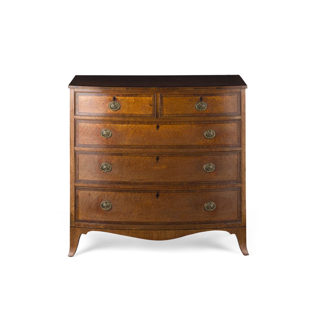 Appraisal: GEORGE III MAHOGANY AND BIRD'S EYE MAPLE BOWFRONT CHEST OF