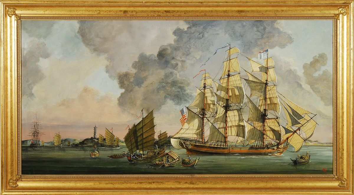 Appraisal: JOE HUNT th CenturyThe ship Grand Turk leaving Whampoa Signed