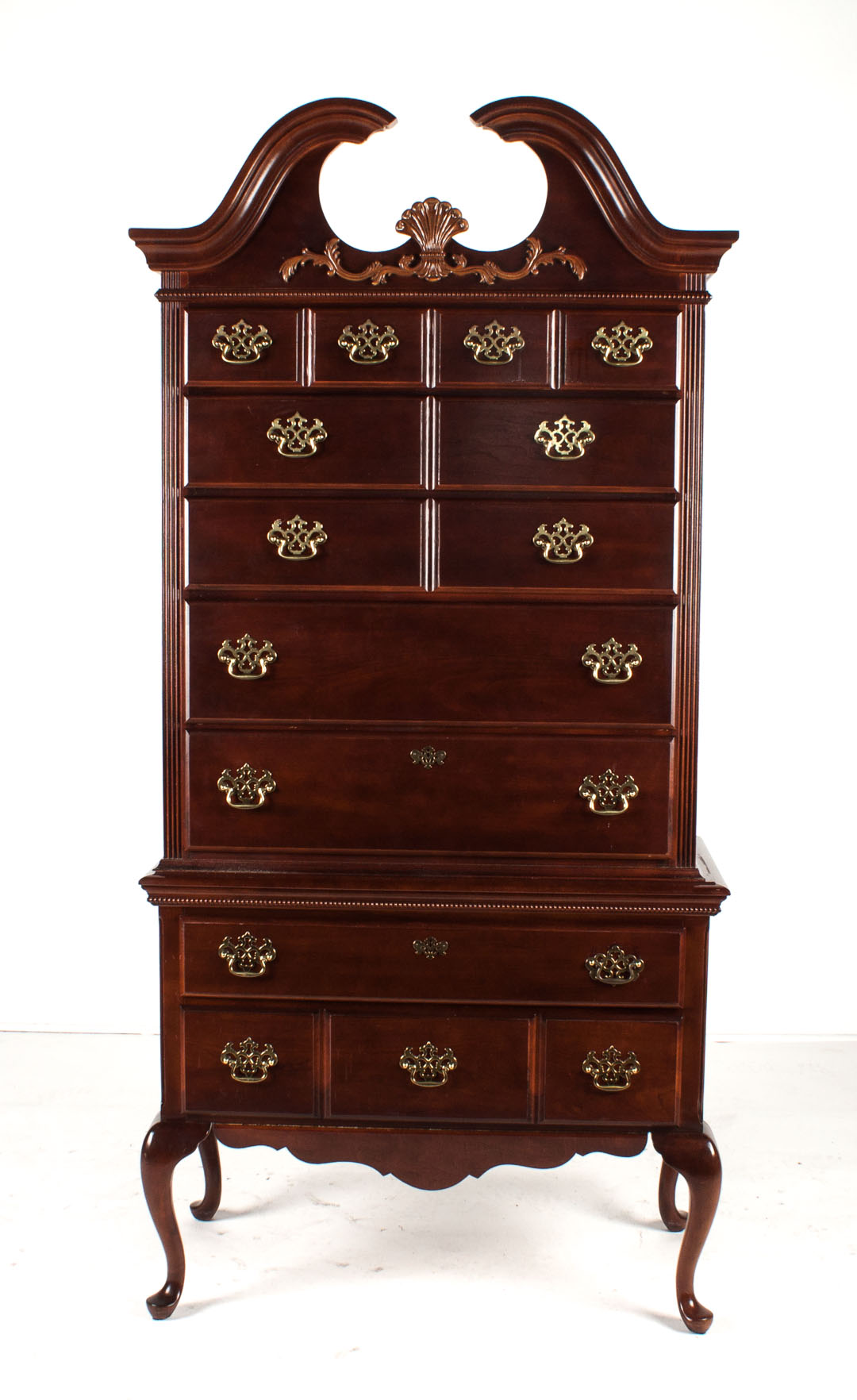 Appraisal: Queen Anne style mahogany highboy American Drew th century in