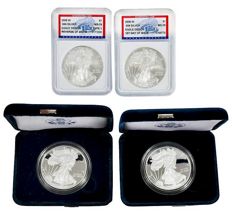 Appraisal: - Silver Eagles and Commemorative Coin seven Silver Eagles one