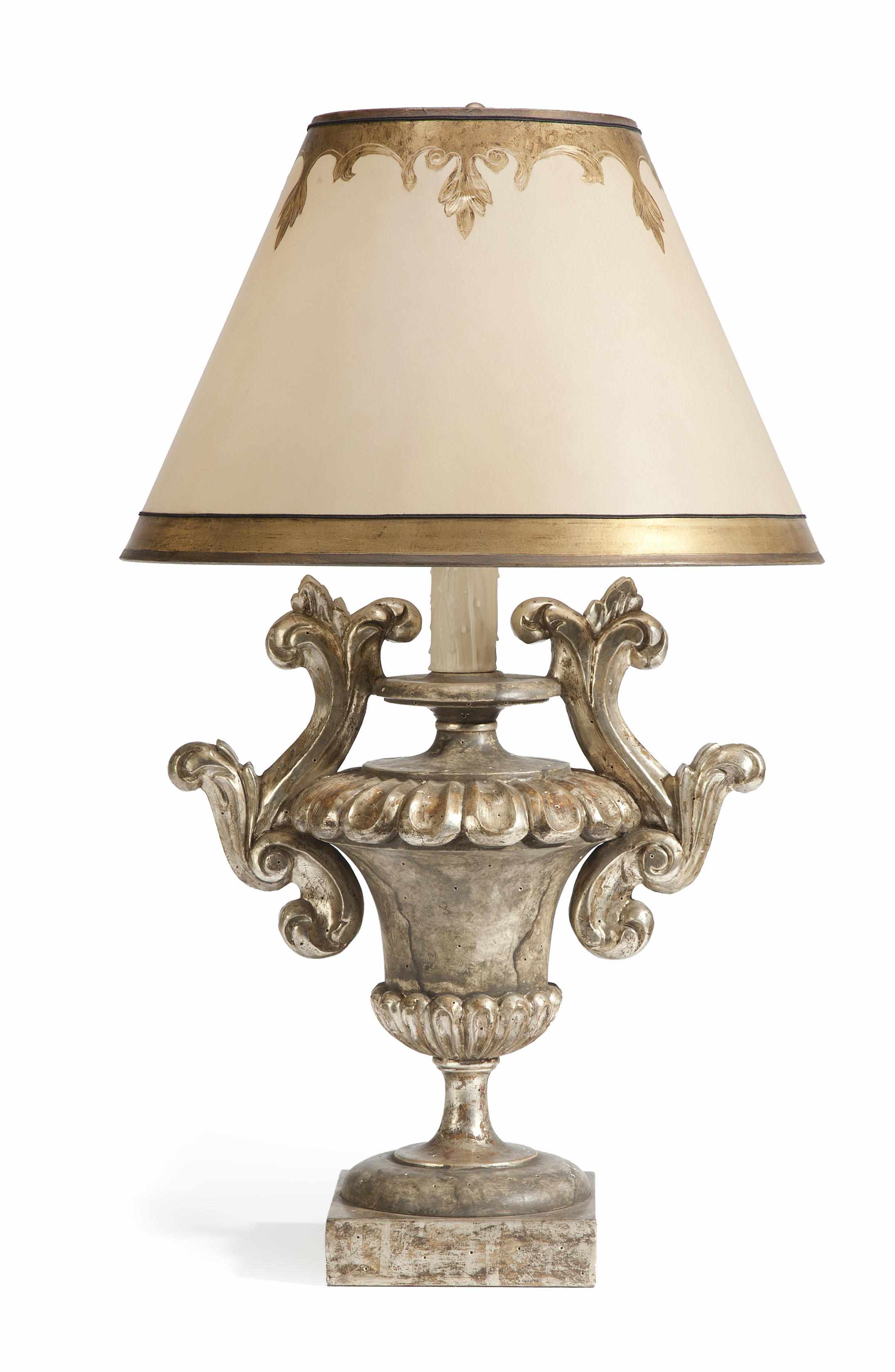 Appraisal: An Italian Baroque style silver gilt urn form table lamp