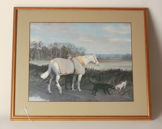 Appraisal: L Sandys Lumsdaine Print of Injured Horse Man and Dogs