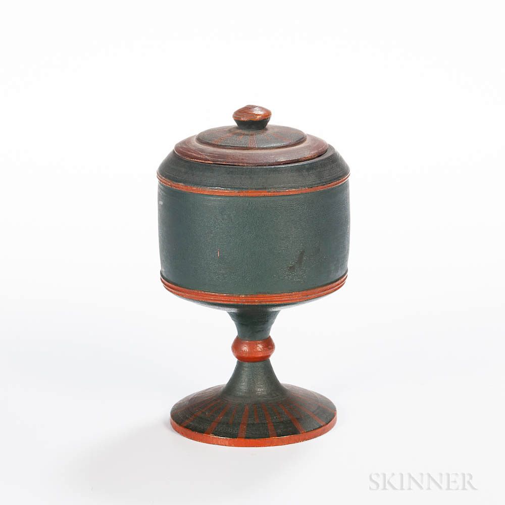 Appraisal: Turned and Painted Lidded Container Turned and Painted Lidded Container