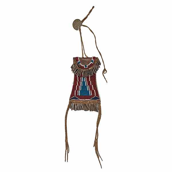 Appraisal: Kiowa Beaded Hide Strike-a-Lite sinew-sewn on harness leather and beaded