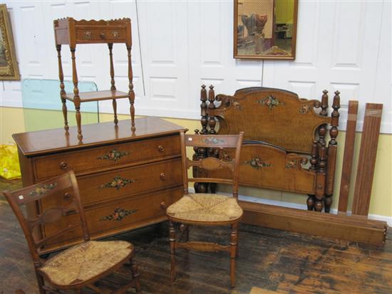 Appraisal: FEDERAL STYLE PAINT-DECORATED MAPLE BEDROOM SET th C comprising two