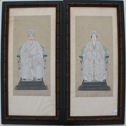 Appraisal: PAIR OF ORIENTAL ANCESTRAL PORTRAITS '' x '' matching frames