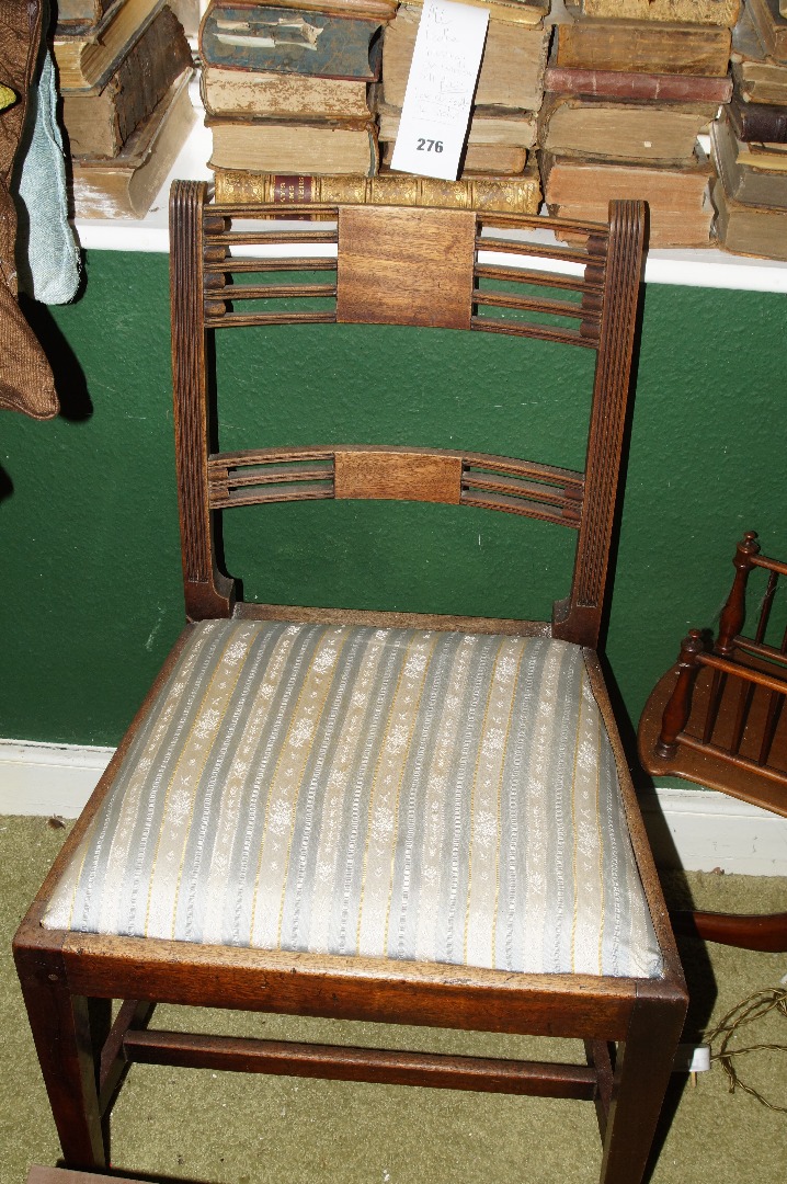 Appraisal: An early thC mahogany side chair with double reeded bar