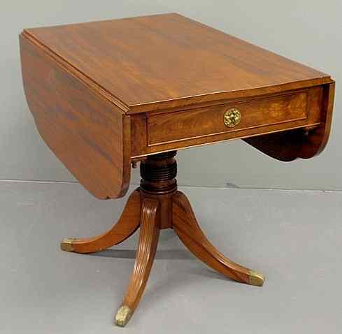 Appraisal: American mahogany drop-leaf table c with a ring turned pedestal