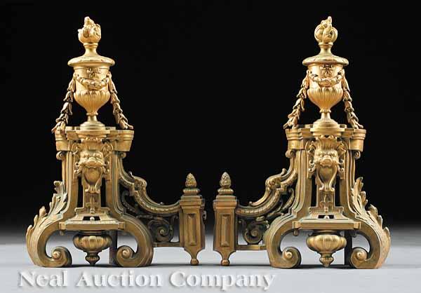 Appraisal: A Pair of French Gilt Bronze Chenets late th early