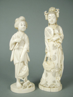 Appraisal: An early th century Japanese ivory okimono of a lady