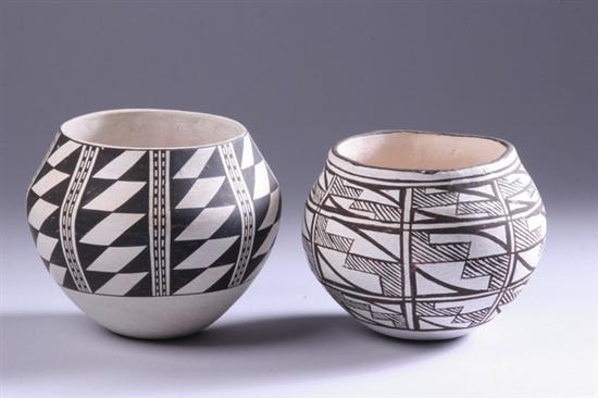 Appraisal: TWO ACOMA POTTERY BOWLS Circa s Decorated in traditional geometric