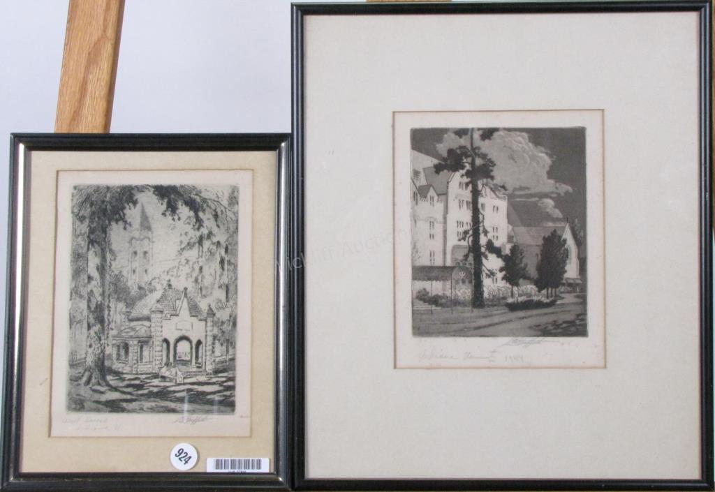 Appraisal: Two etchings of Indiana University sites by Louis Oscar Griffith