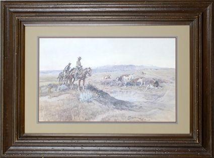 Appraisal: After C M Russell Cowboys Reproduction print matted and framed