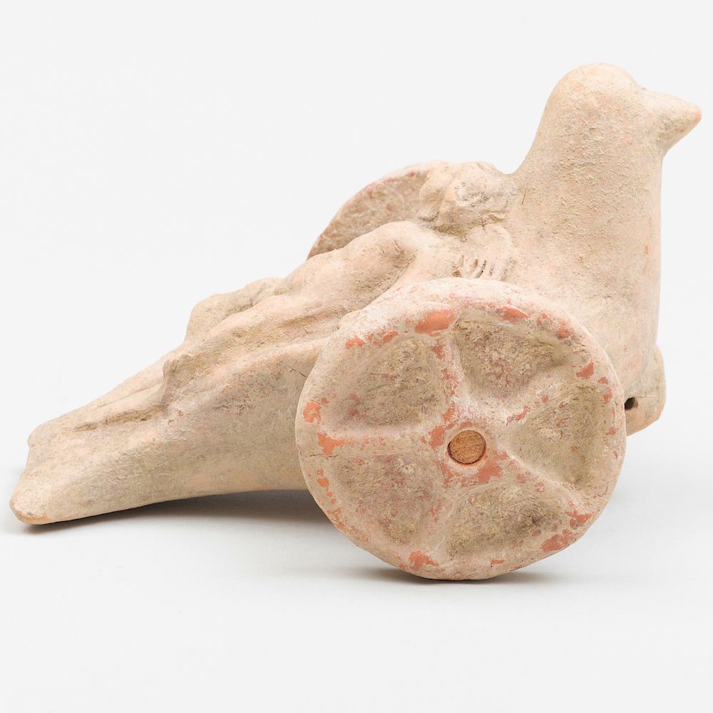 Appraisal: Greek Moulded Terracotta Dove-Shaped Chariot Child's Toy Greek Moulded Terracotta