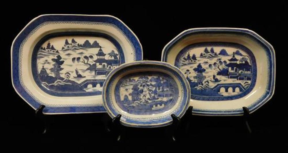 Appraisal: ASIAN Chinese Export Canton porcelain three pieces blue and white