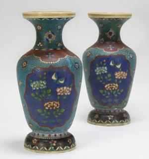 Appraisal: PR Japanese Meiji Period Pottery Cloisonne Vases JAPAN MEIJI PERIOD