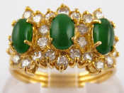 Appraisal: A yellow metal tests carat gold cabochon jade and diamond