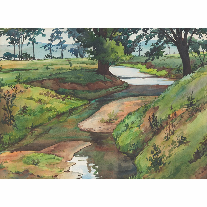 Appraisal: Alma Jordan Knauber American - Landscape with Stream watercolor x