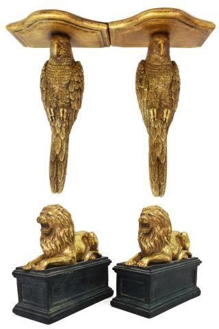 Appraisal: lot of Decorative items including gilt painted composite lion bookends