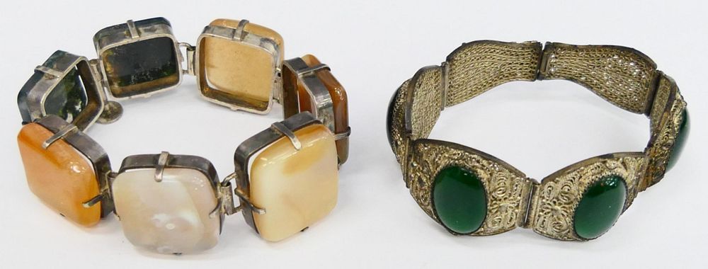 Appraisal: ASIAN ETHNIC SILVER AND STONE BRACELETS Both about in length