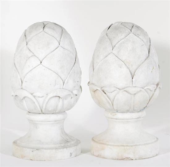 Appraisal: Pair Italian carved Carrara marble artichoke-form finials th century H