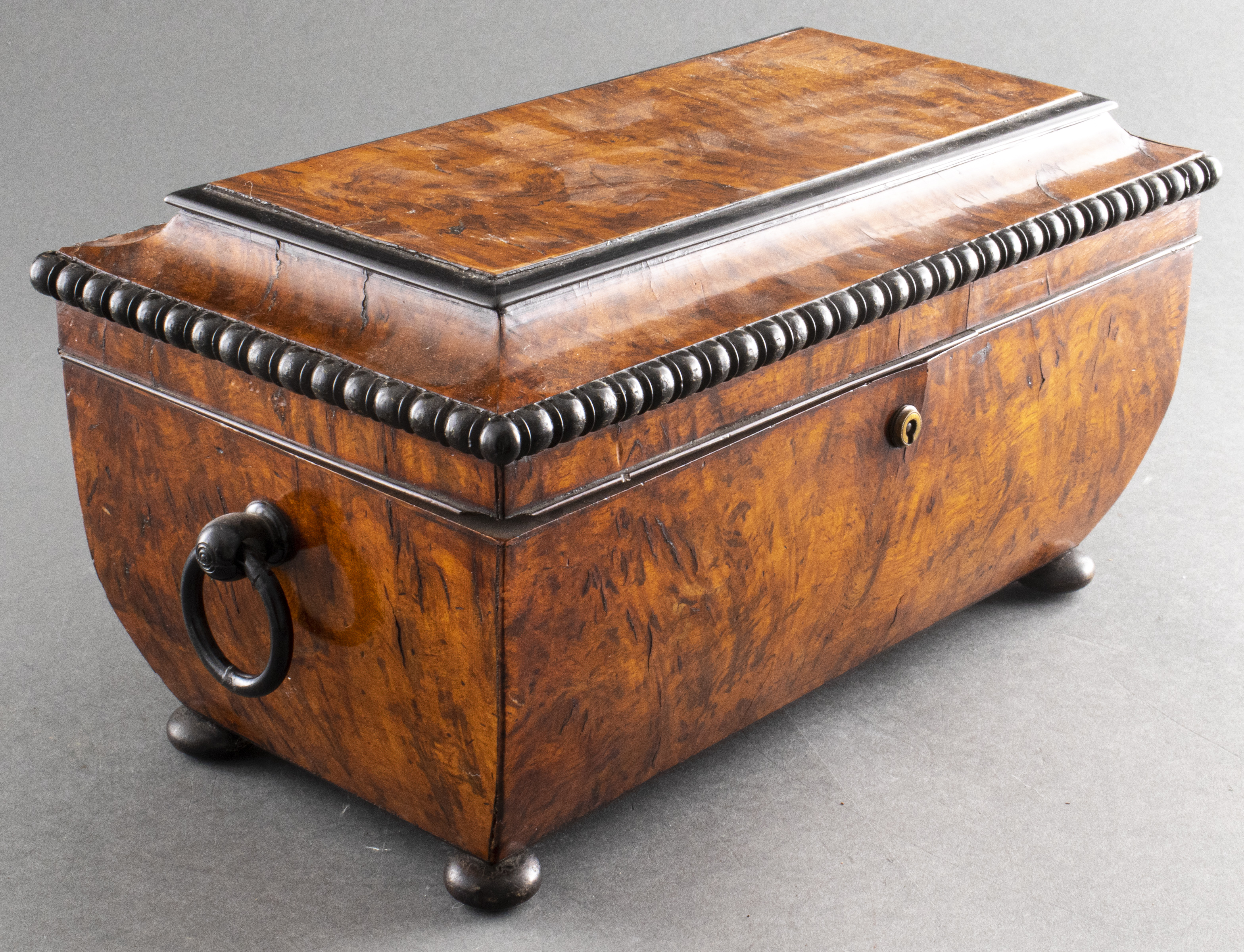 Appraisal: REGENCY PARCEL EBONIZED BURLWOOD TEA CADDY Regency parcel ebonized burl