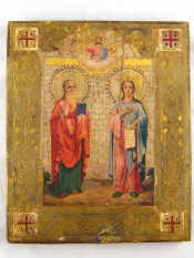 Appraisal: A th century Russian icon of Alexander and Catherine in