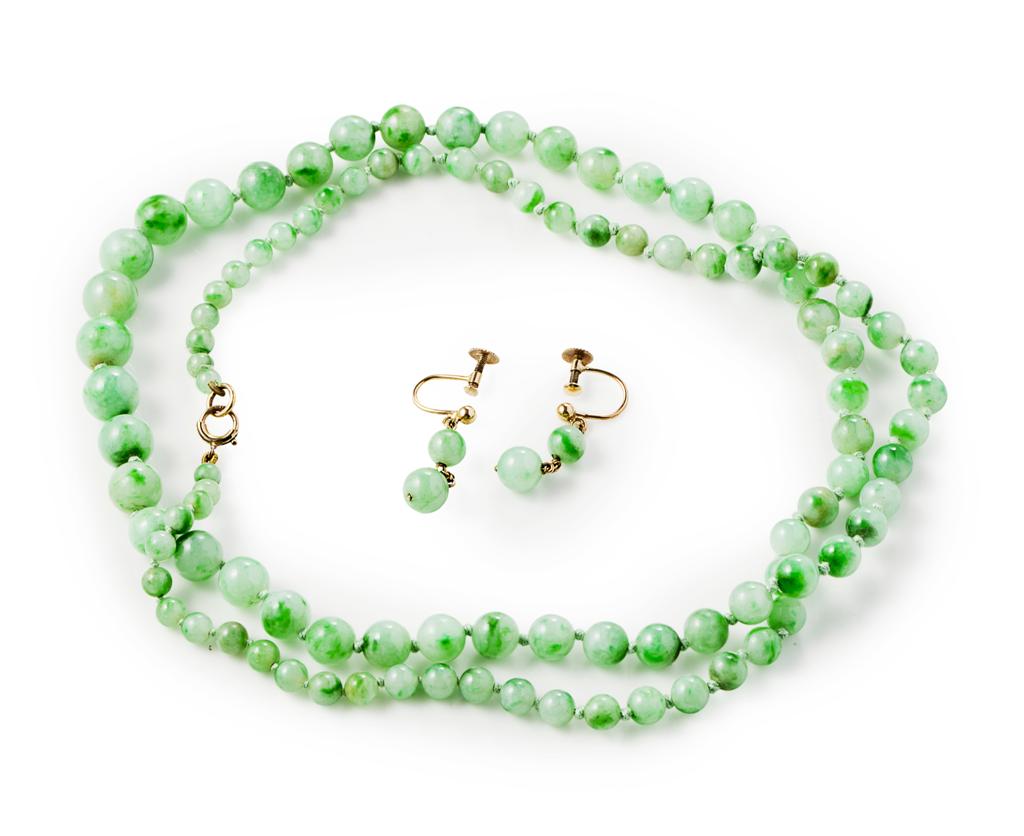 Appraisal: A collection of jade jewellery to include a single strand